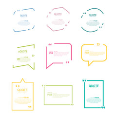 Quote box frame, big set. Texting quote boxes. Blank template quote text info design boxes quotation bubble blog quotes symbols. Creative vector banner illustration. Vector brushes background