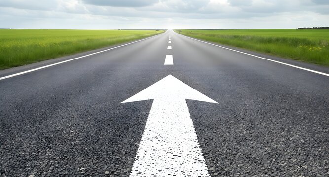 Open road with arrow symbolizes forward movement and limitless personal growth.
