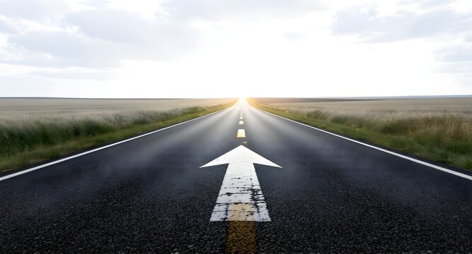 A road with an arrow pointing forward symbolizes direction and motivation towards goals.