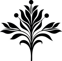 Black floral ornament design isolated on white background.