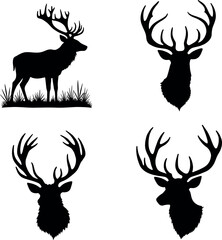 Four deer silhouettes set isolated on white background
