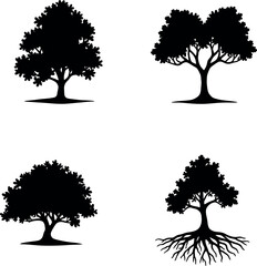Four tree silhouettes isolated on white background.