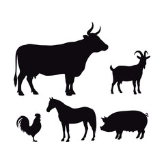 Great Farm Animals Silhouettes Set.
