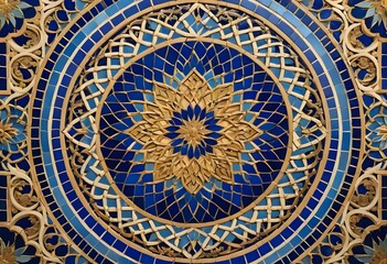 Fototapeta premium Andalusian Tilework with Blue and Gold Sacred Geometry