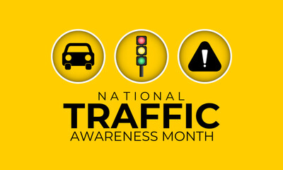 Illustration on the theme of  National Traffic Safety Awareness Month is observed every August. Creating for web banner, cards, prints, social media, poster, flyer and background design template.