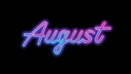 Animated Neon August Month Title Reveal on Black Background, Perfect for Seasonal Content