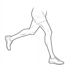 A man is running with his legs apart. He is wearing a pair of white shoes