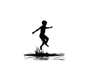 boy jumping into water silhouette on white background