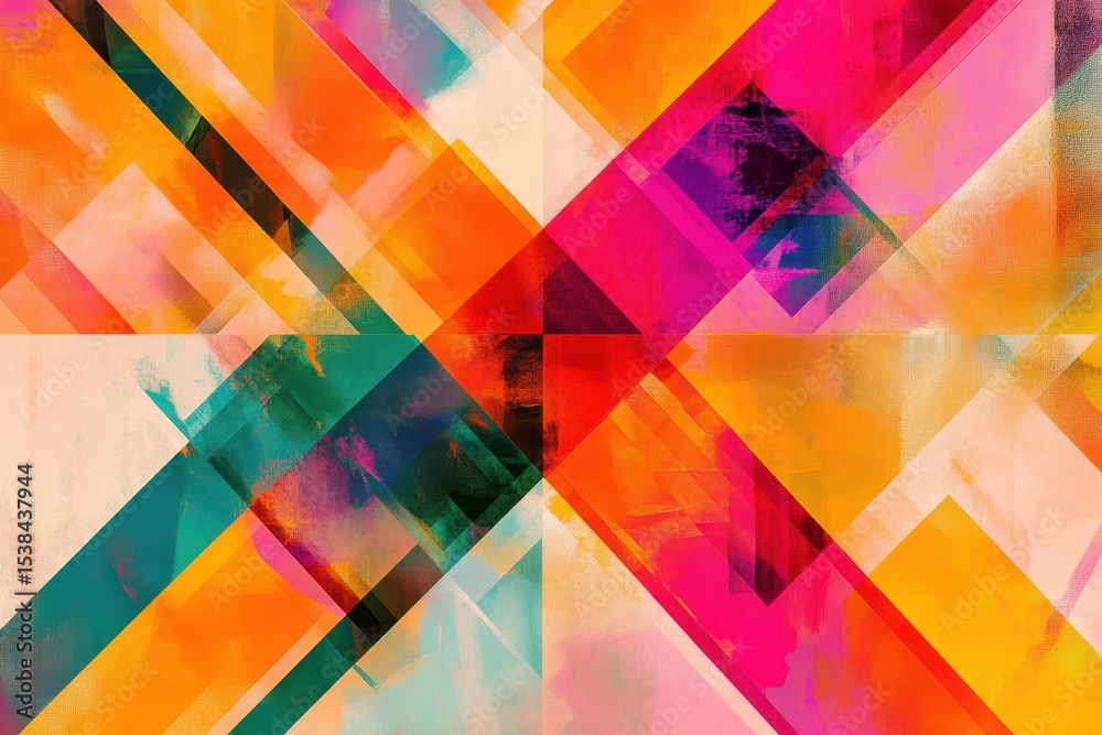 Poster vibrant abstract cross pattern featuring bold colors and dynamic shapes creating a lively visual exp
