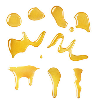 Set of honey spots isolated on transparent background, png file