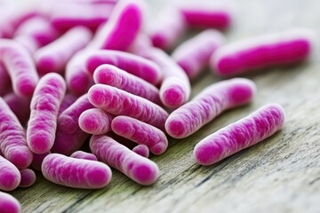 Macro view showcases vibrant and healthy gut bacteria thriving on a natural surface, highlighting the importance of microorganisms for digestive health