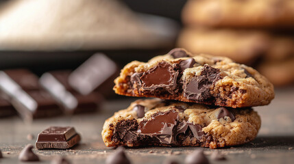 National Cookie Day, Stack of Gooey Chocolate Chip Cookies on a Table, Celebrating the Joy of Baking and Sweet Treats Every December Fourth Across the United States
