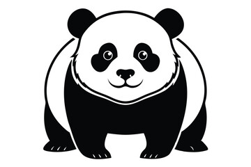 Adorable panda stands with a charming smile, its cute face a delightful monochrome spectacle