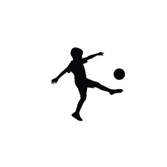 boy playing football silhouette black on white background