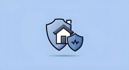 Trust and care represented by shields with heartbeat and home icons in a minimalist medical insurance concept