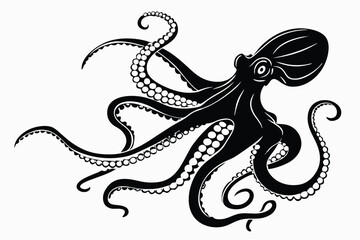 A striking black octopus with curling tentacles presents an intricate invertebrate silhouette