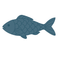 Flat cartoon fish with scales and fins. Vector marine illustration for ocean or summer design.