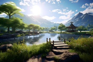 Peaceful Meditation Retreat: Tranquil scenes of a meditation retreat, featuring serene landscapes and moments of introspection