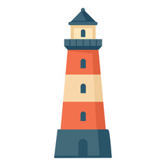 Cartoon lighthouse in flat nautical style. Vector marine illustration with red and beige colors.