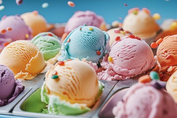 Multicolored ice cream layers, spread. Generative AI