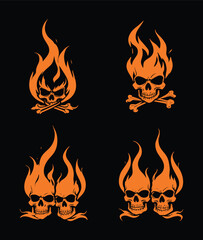 skull fire flames set orange