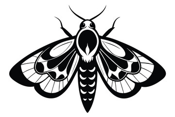 Elegant stylized moth showcases detailed wing patterns in a bold monochromatic presentation effectively highlights its form