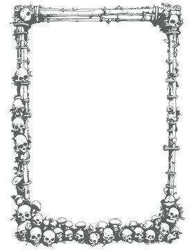 pipe and head skull vector frame for your design, metal frame horror frame