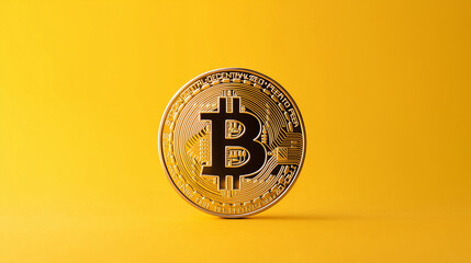 bitcoin coin on yellow background