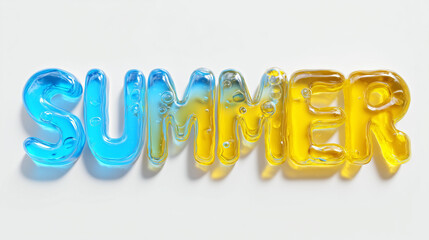 Colorful feeling text, typography, summer feeling, refreshing, transparent blue text, Summer 