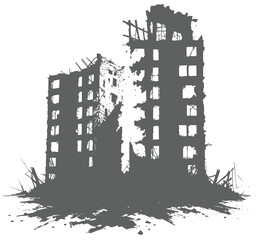 ruined building vector, silhouette of a destroyed city , vector illustration of a disaster city 