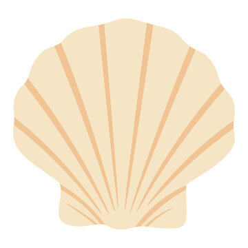 Cartoon seashell in light beige tones. Flat vector illustration with soft curved lines and pattern.