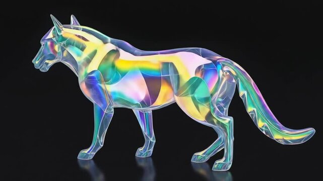 Iridescent Geometric Wolf: A Translucent Rendering of Modern Art Sculpture