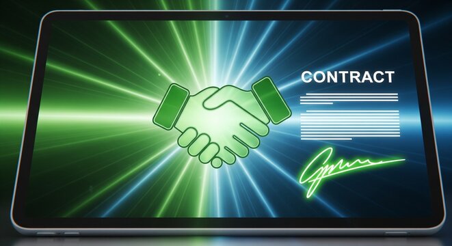 Digital green energy contract agreement on tablet