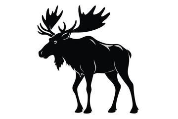 Isolated moose silhouette stands elegantly, its antlers prominently displayed against a simple white backdrop