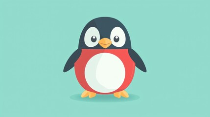 Fototapeta premium Cute cartoon penguin on a teal background