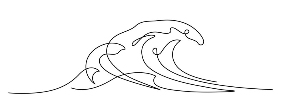 Ocean wave line art.  Tidal wave line art. Hand drawn vector illustration with editable stroke. Isolated on transparent background.
