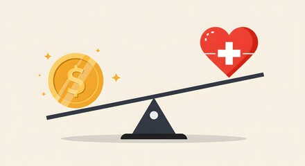 Balance Scale Comparing Money and Health in Flat Vector Design
