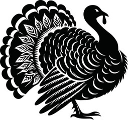 Silhouette turkey bird isolated vector art on white background