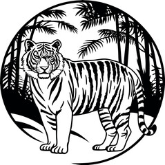 Woodcut Style Tiger Illustration – Black and White tiger Vector Art