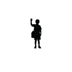boy with school uniform waving silhouette on white background