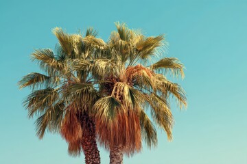 A vibrant palm tree on a sunny background perfect for tropical designs and summer inspirations in travel and lifestyle photography