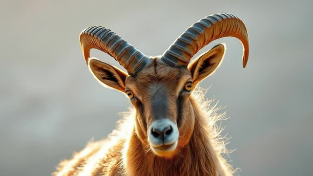 Majestic Barbary Sheep Portrait with Elaborate Horns, Detailed Wild Animal
