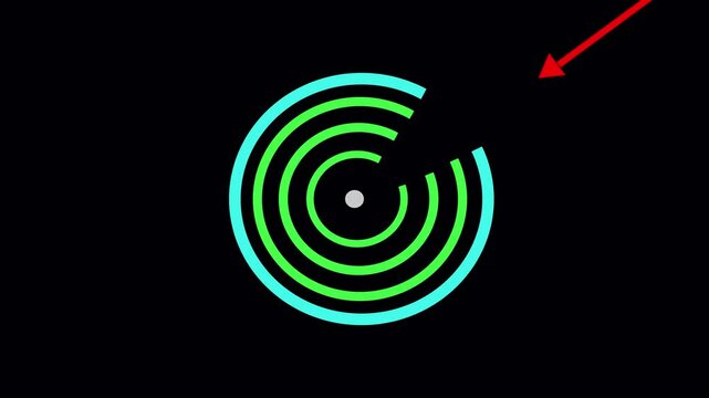 Abstract background with circles Glowing Target icon icon isolated on black background. Marketing targeting strategy icon animated.