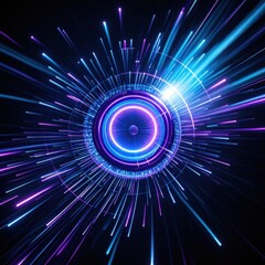 Futuristic Portal with Glowing Neon Lights and Concentric Circles Abstract Technology Background Digital Art This image features vibrant abstract design