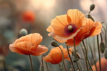 Vibrant orange poppies blooming in sunlit meadows, showcasing nature's splendor and summer charm for floral lovers and gardening aficionados