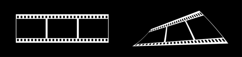 35mm film strip vector design with 3 frames on black background. White film reel symbol illustration to use for photography, television, cinema, photo frame.