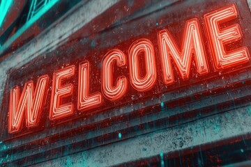 Red WELCOME sign on the wall
