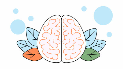 Brain with Leaves and Bubbles - Concept of Mindful Thinking