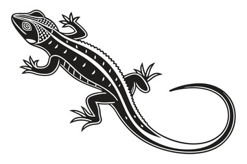Elegant black lizard showcasing intricate line work against a stark white backdrop creates a captivating effect