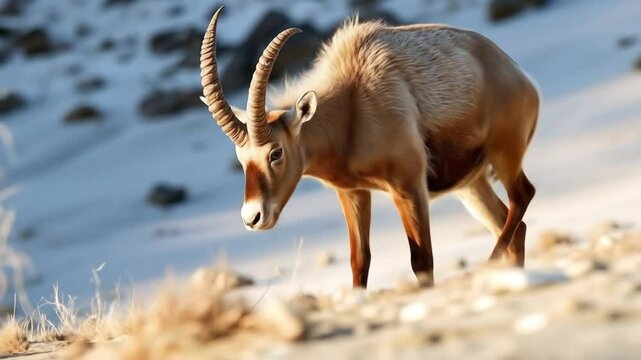 Majestic scimitar horned oryx, wanderer in a pristine environment of wildlife - Powered by Adobe